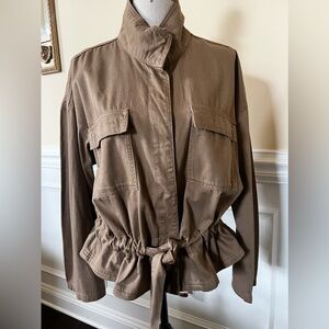 Cropped, Moto-Cinched Waist-Utility Jacket w/adjustable fabric belt. Time & Tru.